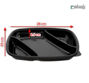 ظرف یکبارمصرف ماکروویوی پلی پرو سه خانه 1500 مشکی-ابعاد