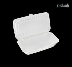 ظرف یکبار مصرف گیاهی دو پرسی درب دار آملون