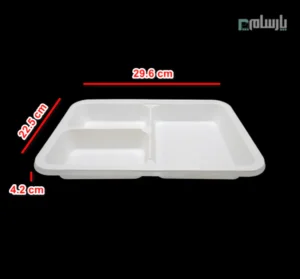 ظرف بسته بندی یکبار مصرف گیاهی سه خانه آملون-ابعاد