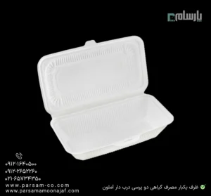 ظرف یکبار مصرف گیاهی دو پرسی درب دار آملون-زاویه دیگر
