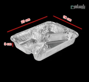 ظرف یکبار مصرف آلومینیومی سه خانه سبک سبز کد 729-ابعاد