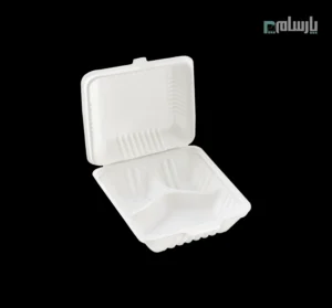 ظرف یکبار مصرف گیاهی سه خانه درب دار آملون