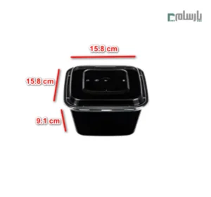 ظرف ماکروویوی هات دلیوری مربع 1250 سی سی مشکی-ابعاد