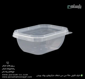 ظرف یکبار مصرف قایقی 250 سی سی شفاف مایکروفری پولاد پویش – 🍱 ظرف قایقی شفاف ۲۵۰ سیسی | ظرف دسر و سالاد-زاویه دیگر