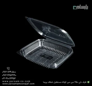 ظرف یکبار مصرف دلی 250 سی سی کوتاه شفاف پریما - 📦 ظرف دلی کوتاه شفاف 250 سی سی برای بستهبندی-زاویه دیگر