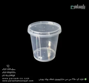 ظرف یکبار مصرف گرد 350 سی سی مایکروویوی شفاف پولاد پویش – 🍱 ظرف گرد شفاف ۳۵۰ سیسی | مقاوم و بهداشتی-زاویه دیگر