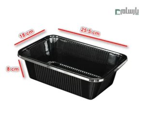 دیس یکبار مصرف مشکی هشت سانت مستطیل پریما-ابعاد