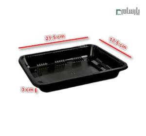دیس یکبار مصرف دو پرسی سه سانت مستطیل مشکی پریما-ابعاد