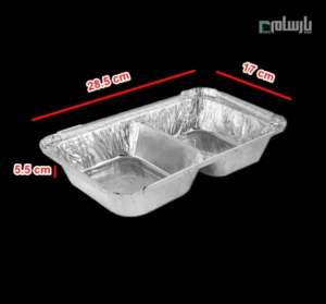 ظرف یکبار مصرف دو خانه مرغی عمیق آلومینیومی قرمز کد 220-ابعاد