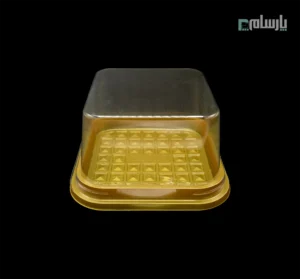 ظرف یکبار مصرف بنتو کیک مربع زیره طلایی مات-پت