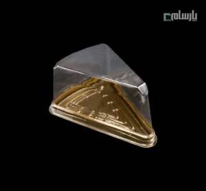 ظرف یکبار مصرف اسلایس کیک مثلثی زیره طلایی شفاف-پت