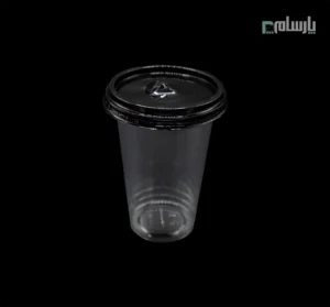 لیوان یکبار مصرف کلاسیک 450 سی سی درب تخت دهانه 95 مشکی پانچ دار