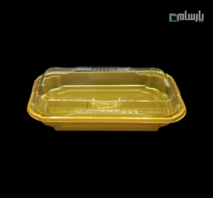 ظرف یکبار مصرف نفیس تک خانه مستطیل طلایی مات-پت