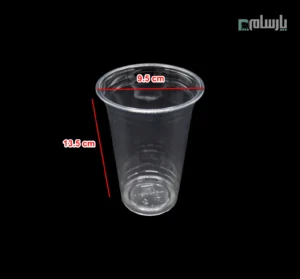 لیوان یکبار مصرف کلاسیک 450 سی سی درب حبابی شفاف دهانه 95 پانچ دار-ابعاد لیوان کلاسیک